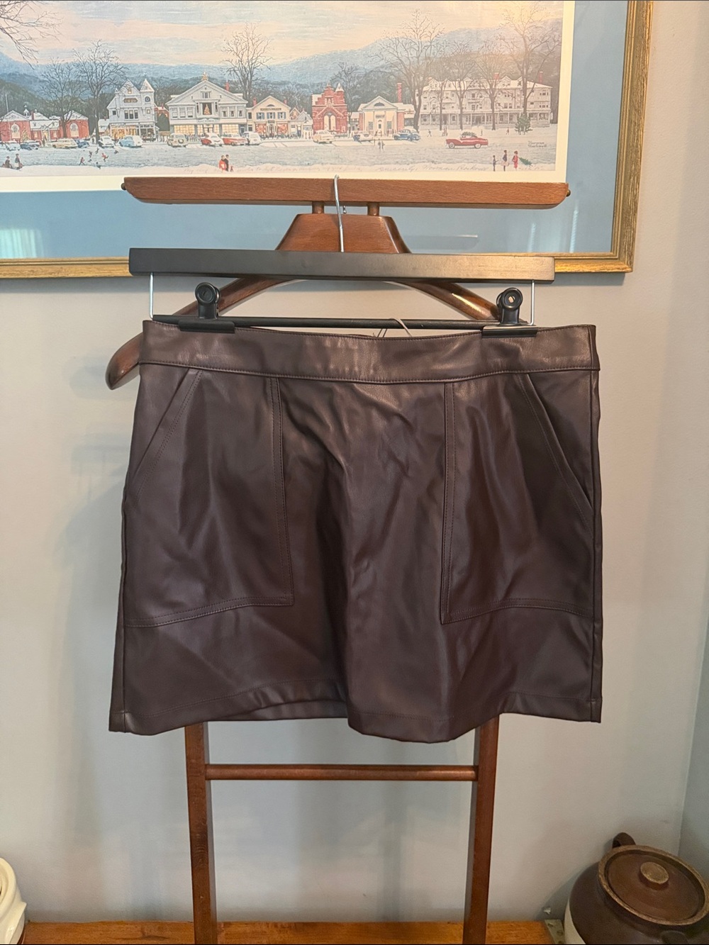 Brown Patent-Leather Mini Skirt